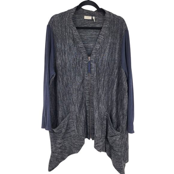 LOGO Lori Goldstein Knit Cardigan with Faux Suede Sleeves Size 2X Sweater - Picture 2 of 6